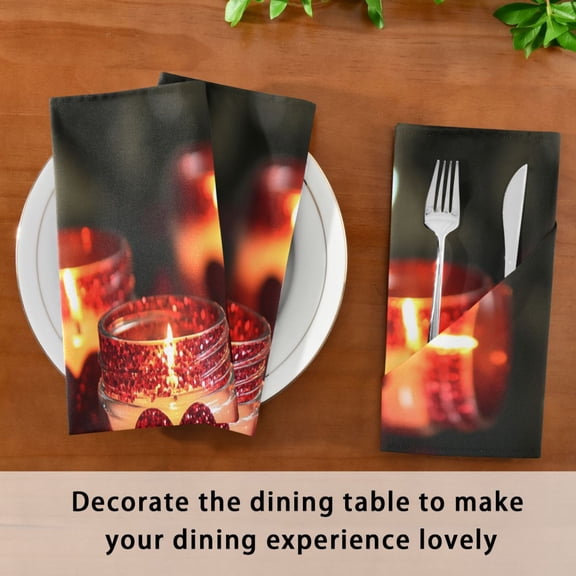 Satin Native Fab Cotton Dinner Napkin Red Candles with Roses Hearts Reusable