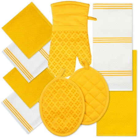 Sticky Toffee 9-Piece Oven Dish Potholder Mittens Set 100% Cotton Highly Absorbent Non-Slip Perfect for Cooking