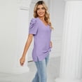 thumbnail image 4 of Defitshape Women's V Neck T Shirt Crop Top Soft Loose Short Sleeve Summer Beach Casual Fall Fashion Split Thin Tshirt Purple Large, 4 of 4