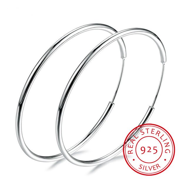 Mujeres 100% 925 sello color plata Aro Pendiente Círculo Redondo Bucle Regalos Caja Embalaje Simple Plata Aro Pendientes Piercing Tan Jianjun unisex