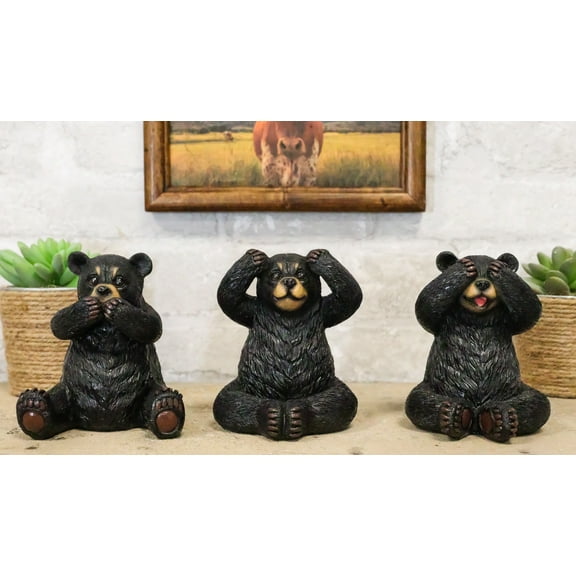 Set of 3 Wise See Hear Speak No Evil Black Bears Rustic Figurine Bear Animal