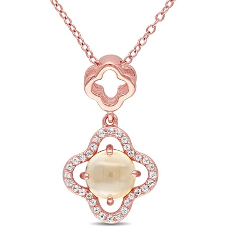 Tangelo 1-7/8 Carat T.G.W. Citrine and White Topaz Rose Rhodium-Plated Sterling Silver Clover Halo Pendant, 18