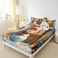 thumbnail image 4 of jejeloiu Cute Xmas Snowmen Queen Sheet Sets,Merry Christmas Flat Sheet,Western Holiday Canbin Queen Fitted Sheet For Children,Breathable Home Decor,4pcs, 4 of 7