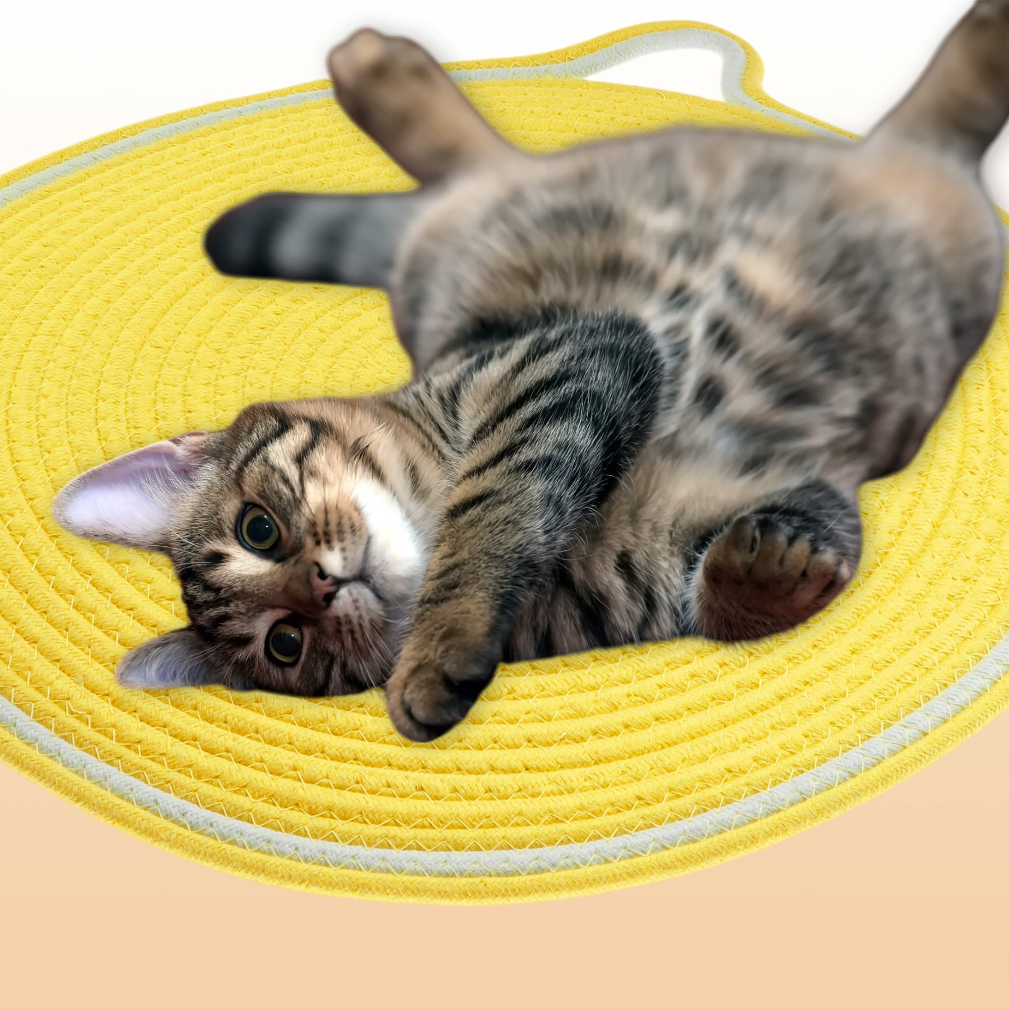 Unique Bargains Cat Scratcher Mat with A Cat Ball Cotton Rope Yellow [19.69"]