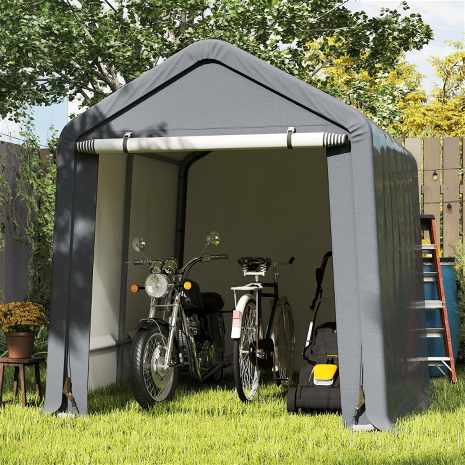 Demi Bonn 8 x 6.5 Feet Portable Motorcycle Carports Outdoor Storage Shelter, Waterproof and UV Resistant Portable Garage Kit Tent, Gray