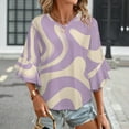 thumbnail image 3 of Abstract Pastel Swirl Design Art Women's V-Neck Blouse With 3/4 Ruffled Bell Sleeves Casual Top Ladies Blouses, 3 of 7