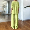 thumbnail image 6 of Lumtrix Linen Sets For Women 2 Piece Summer Long Sleeve V Neck Shirts Matching Wide Leg Lounge Pants with Pockets Beach Vacation Outfits Green XL, 6 of 6