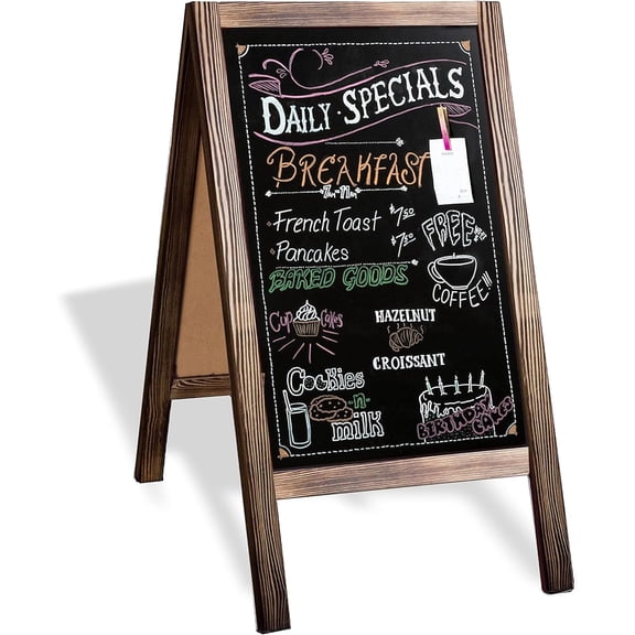 Wooden Sandwich Board Signs Outdoor A Frame Chalkboard Sign with Eraser & Chalk - Magnetic Sidewalk Sign 20x40 - Chalkboard Easel for Restaurant, Business or Wedding