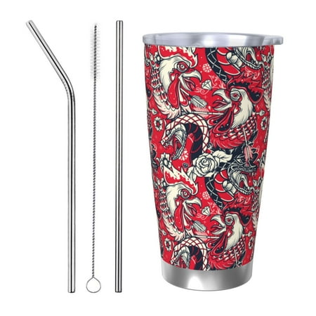 

Goofa Rooster Head for 20 oz Skinny Tumbler Stainless Steel Coffee Mug Slim Vacuum Insulated Travel Cup Car Cup-Straw Three-piece Set