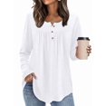 thumbnail image 4 of Long Sleeve Shirts for Women Fall Outfits Crew Neck Casual Tunic Tops Trendy Blouses Fashion Clothing White XXL, 4 of 6