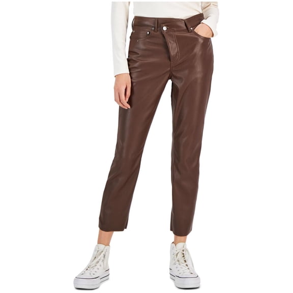 Tinseltown Womens Asymmetrical Waist Casual Trouser Pants, Brown, Juniors, 27