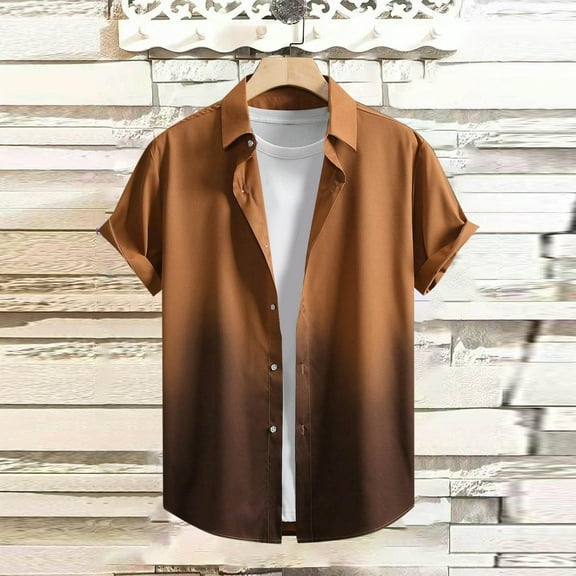 Yaoyar Mens Gradient Lapel Shirt Printed Button-Down Lightweight Breathable Trendy Top Fashion Casual Daily Loose Graphic Tees