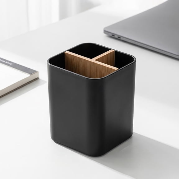 Bamboo Toothbrush Holder for Bathrooms, 3 Slots Toothbrush and Toothpaste Holder Bathroom Counter Organizer for Electric Toothbrushes, Floss, Razors - Black