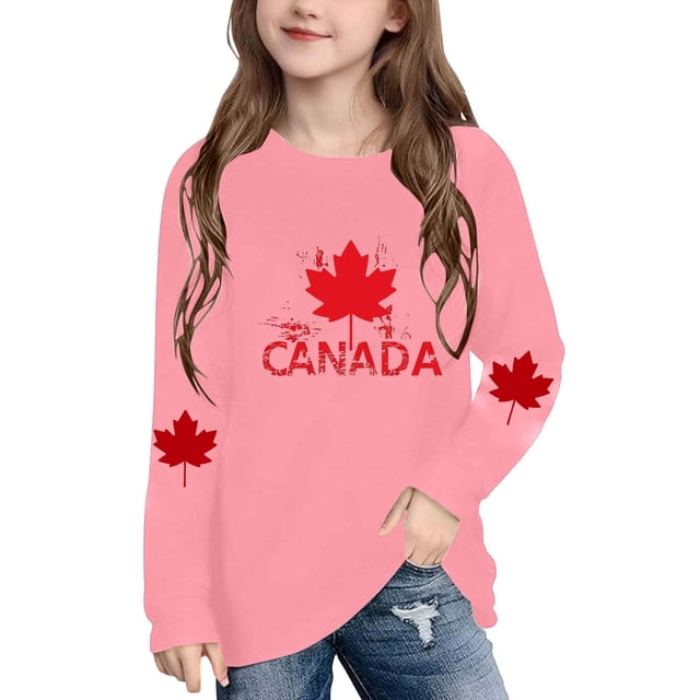 Amzcrzy T-Shirts Feuille d'Érable pour Garçons et Filles Mode Confortables Tout-Petits Ados T-Shirts en Coton Décontractés Manches Longues Col Rond T-Shirts Graphiques 3 Ans