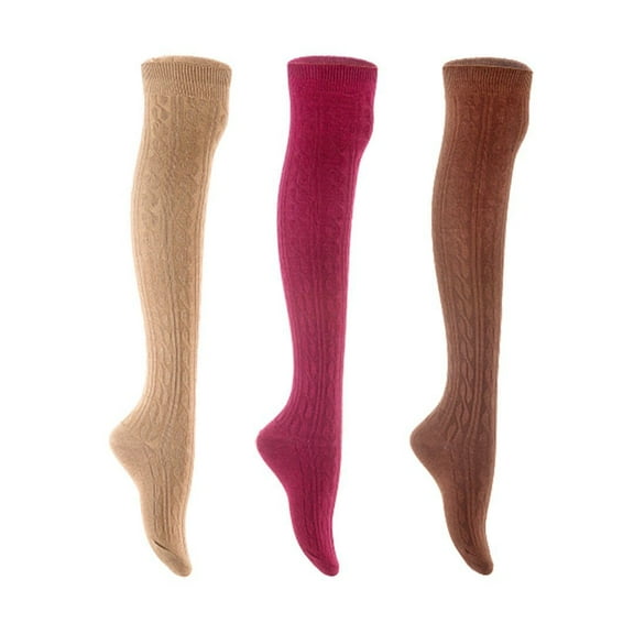 Lian LifeStyle Women's 3 Pair Adorable Comfortable Soft Thigh High Over Knee High Cotton Socks Size 6-9 L1024 Beige,Wine,Coffee