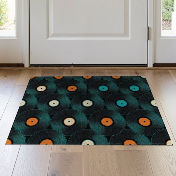 ODIKA 2'x3' Washable Accent Rug Cd Record Retro Stacked Discs Bold Spinning Groove Disc Vinyl Refined Structured for Bedroom, Nursery, RV, Pet Friendly, Bedside Mat