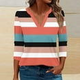 thumbnail image 6 of Ounisa 3/4 Sleeve Tops for Women Summer Notched V Neck Printed T Shirts Casual Cute Three Quarter Length Dressy Blouses, 6 of 6