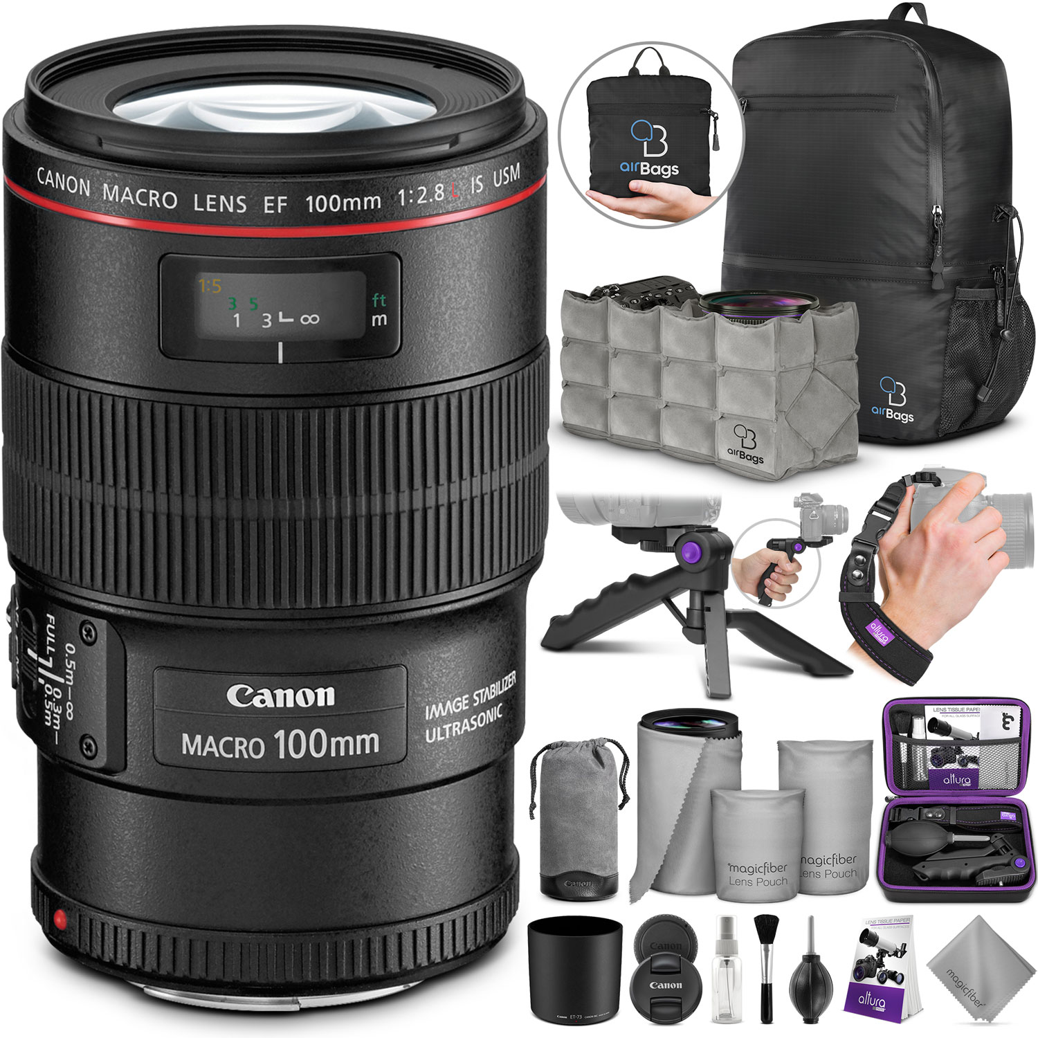 Canon EF 100mm f/2.8L IS USM Macro Lens with Essential Accessory