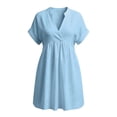 thumbnail image 7 of QUNYINEY Mini Dresses for Women Short Sleeve Beach Blue Summer A Line Dress V Neck Vacation Casual Loose Fit Dresses, 7 of 7