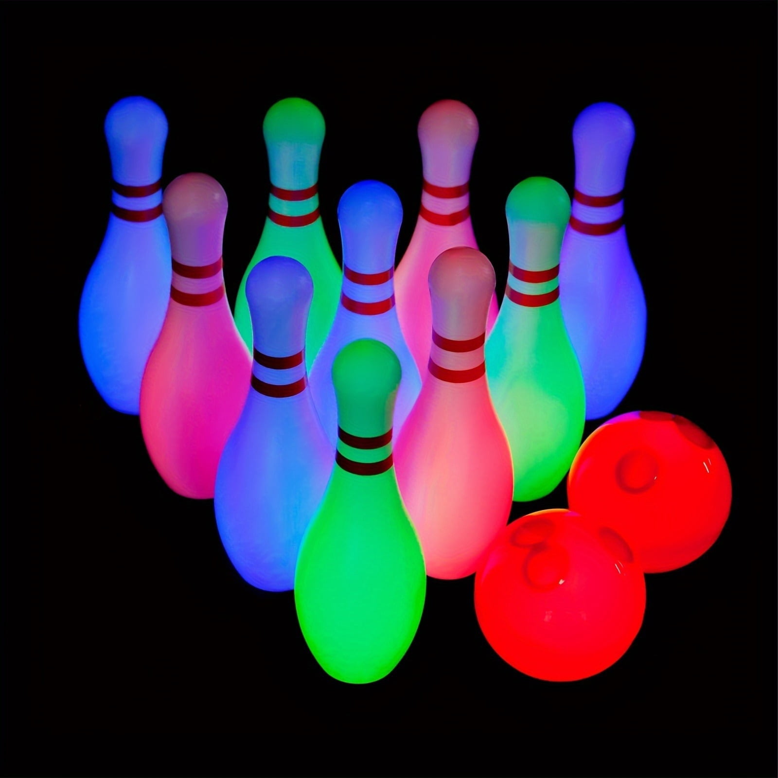 LULUMAOQU Light up Kids Bowling Set, 10 Pins 2 Balls, 7.87" Tall, Fun Indoor Outdoor Game for Boys Girls, Ideal Birthday Holiday Gift