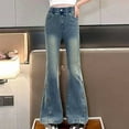 thumbnail image 2 of Jeans Girls Girls Flared Denim Pants High Waisted Elastic Bottom Trousers Everyday Wear Girls Denim Jeans Blue 10 Years-11 Years, 2 of 5