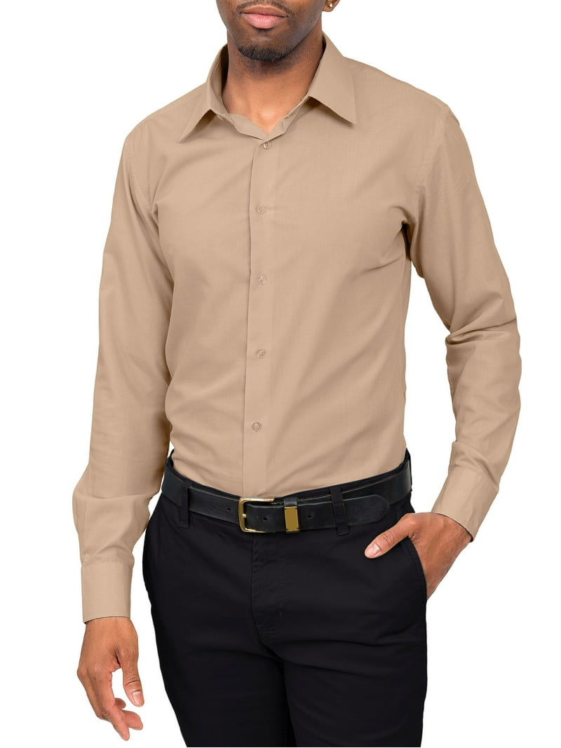 G-style USA Men's Slim Fit Long Sleeve Dress Shirt - Beige - Xl/17-17.5/32-33