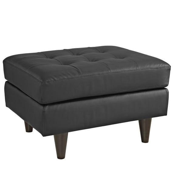 Modern Contemporary Leather Ottoman, Black Leather