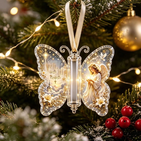 Luckky Butterfly Acrylic Christmas Money Holder Ornament, Acrylic Cash Wallet Hanging Pendant with Hollow Clear Compartment, Christmas Tree Hanging Decor, Holiday Cash Gift for Family Friends
