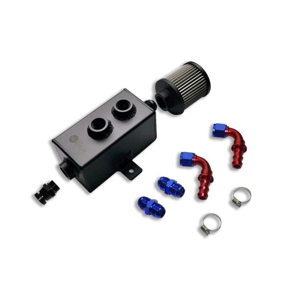 1L AN10 Aluminum Alloy Oil Catch Can Tank Kit w/Breather Filter Drain Tap Baffled Black 1L_OT_BK_KIT