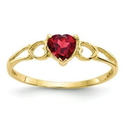 GEMAPEX 10K Yellow Gold Ring Band with Stones (01) January Garnet Heart Red