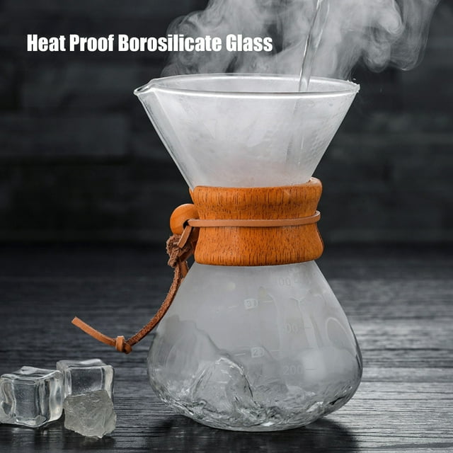 Coffee Pour Over Coffee Maker 14oz Paperless Glass Carafe with Stainless Steel Filter Reusable Glass Coffee Pot Manual Coffee Dripper Brewer Hand Drip with Wood Sleeve
