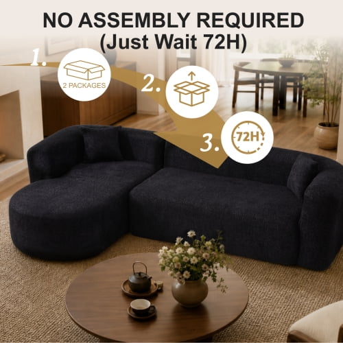 109.4" Boneless Modular Sectional Sofa with L-Shaped Chaise, Cloud-Like Chenille Couch, No Assembly Required, Black