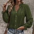 thumbnail image 2 of Pompotops Mode Femmes Couleur Unie Décontractée Col en V Manches Longues Chemises Blouses Tops Liquidation, 2 of 4