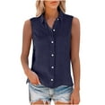 thumbnail image 6 of TKLPEHG Women Tank Tops V-Neck Button Tank Top Fashion Western Outfit for Women Leisure Lightweight Solid Color Graphic Tee Sleeveless Blouses Regular Blouses (Navy,XXXXXL), 6 of 7