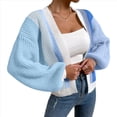 thumbnail image 2 of Suéter Tipo Cárdigan Corto de Punto Acanalado, de Larga, con Frente Abierto y Bloques de Color para Mujer Azul XL, 2 of 5