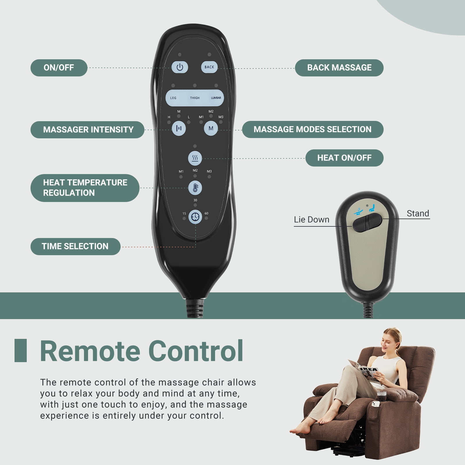 GIANNA Lift Recliner Chair for Elderly, With Massage and Heating, Lumbar Support, Remote Control, Brown