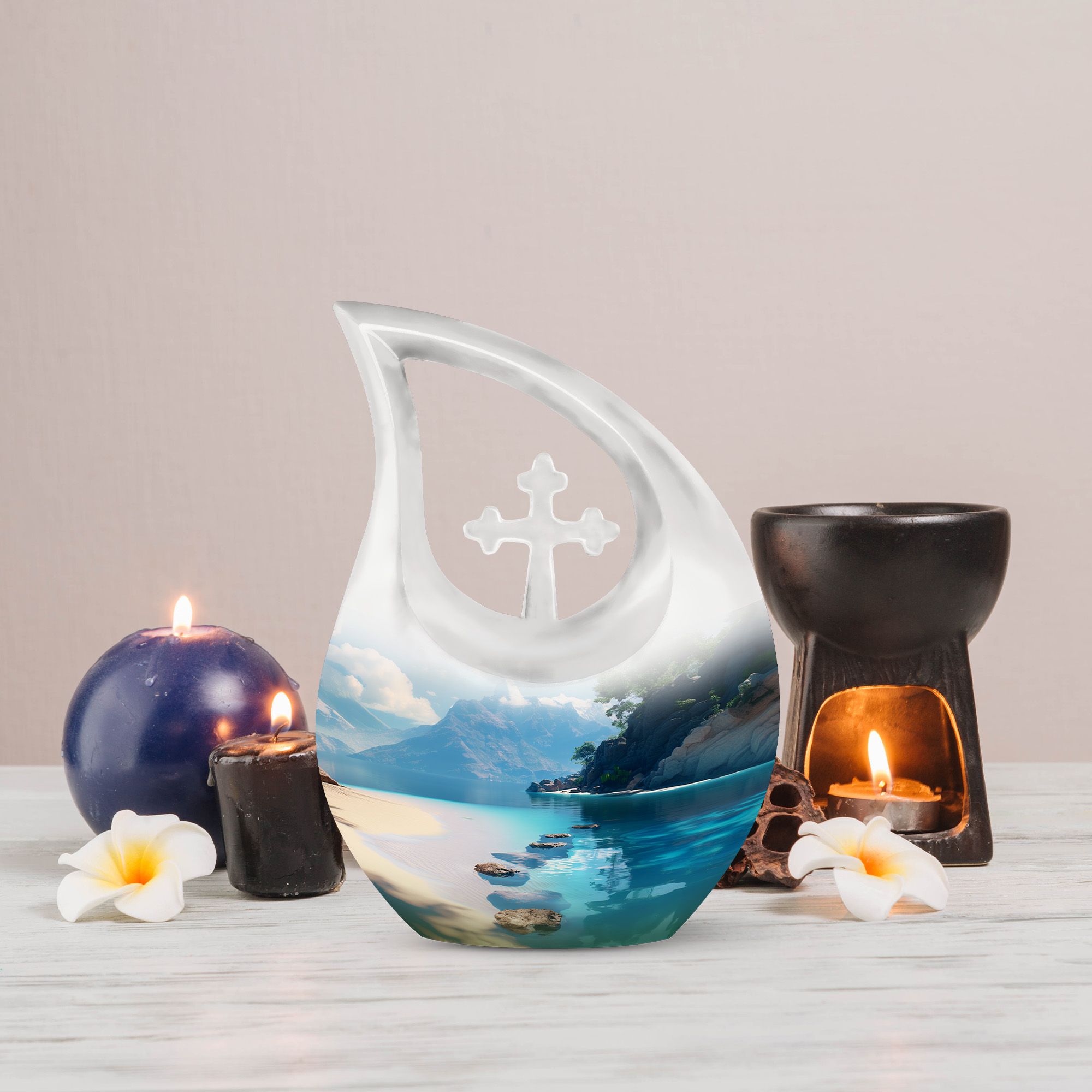 MUKTIVE Beach Nature Urn for Adult Male & Female, Combo Sets Funeral Burial Urns for Human Ashes, Blue Cremation Urn for Human Ashes, Multicolor Ash Holder(1 Large 10 ", 4 Keepsake 3 ")