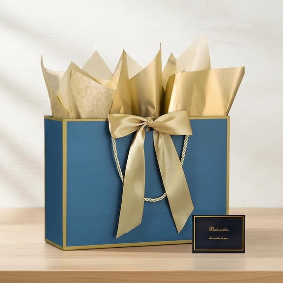 Gift Bags with Ribbon and Greeting Cards Tissue Paper, Portable Paper Gift Bag with Handles for Birthday Wedding Party.
