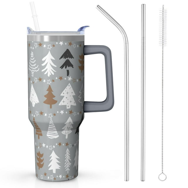 40oz Insulated Tumbler with Handle - Winter Snowflake Stainless Steel,Double Wall Cup w/Straw Lid for Office Party