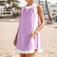 thumbnail image 2 of Women's Sleeveless V Neck Color Block 2 Piece Set Tunic Dress Top with Shorts Summer Beach Outfit with Pockets, 2 of 5