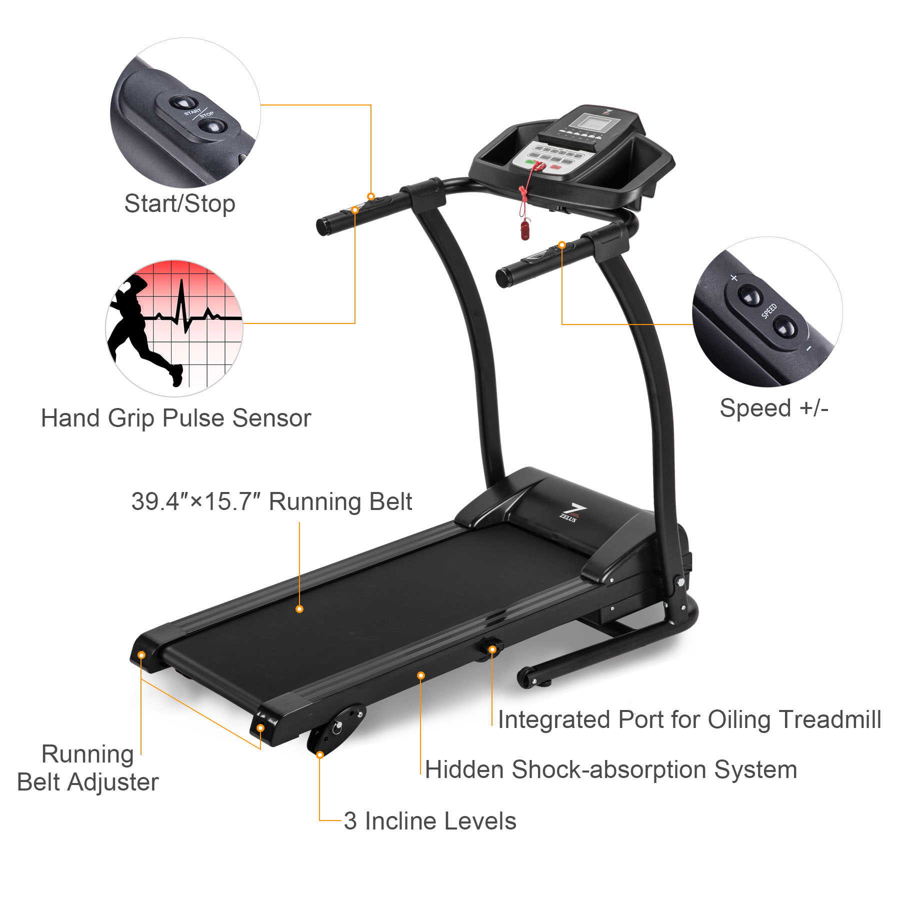 Foldable Quiet Electric Treadmill Manual Incline Motorized Running Machine for Home with LED Display, Heart Rates Monitoring, Emergency Stop, Miles Track, 300Lb. Load Capacity