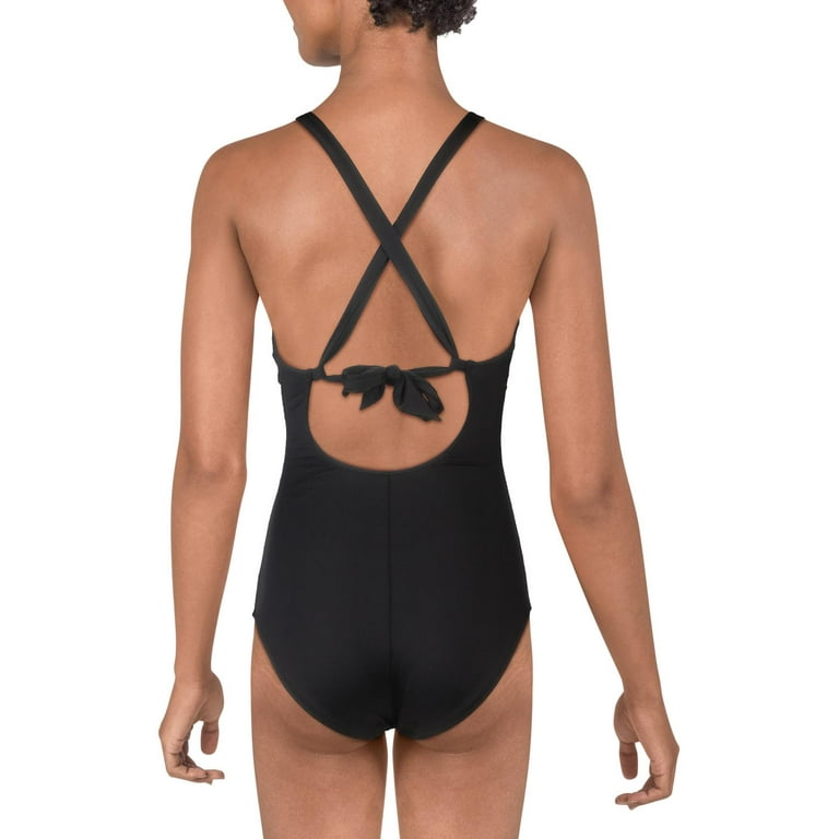 Kenneth Cole New York Womens Shirred High Neck One Piece Swimsuit