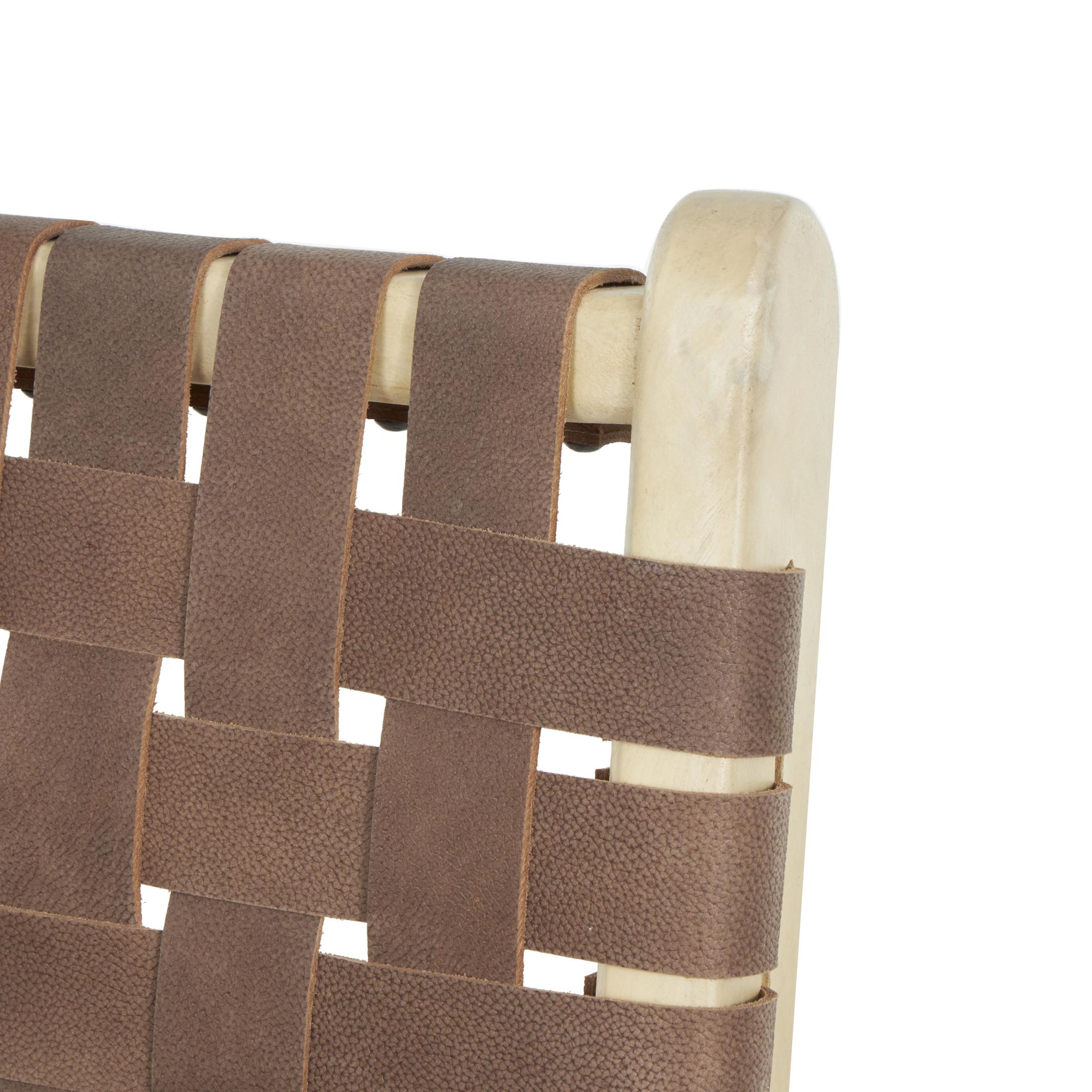 DecMode Mango Wood Handmade Woven Bar Stool with Light Brown Wood Frame with Backrest and Footrest, Brown