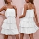 thumbnail image 5 of Sólido verano casual bohemio sin tirantes vestido sin mangas con volantes en capas elegante playa falda mujeres Pompotops  qwe14252, 5 of 5
