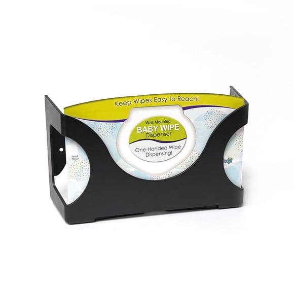 Dispensador de pared de toallitas húmedas para bebés Gadjit | Se monta en una pared y admite hasta un paquete de 84 toallitas | Mantiene las toallitas siempre al alcance de la suciedad (negro)