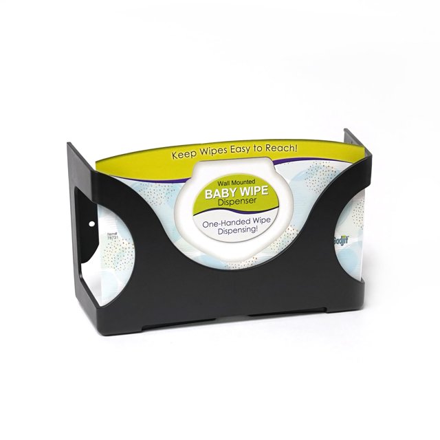 Dispensador de pared de toallitas húmedas para bebés Gadjit | Se monta en una pared y admite hasta un paquete de 84 toallitas | Mantiene las toallitas siempre al alcance de la suciedad (negro)