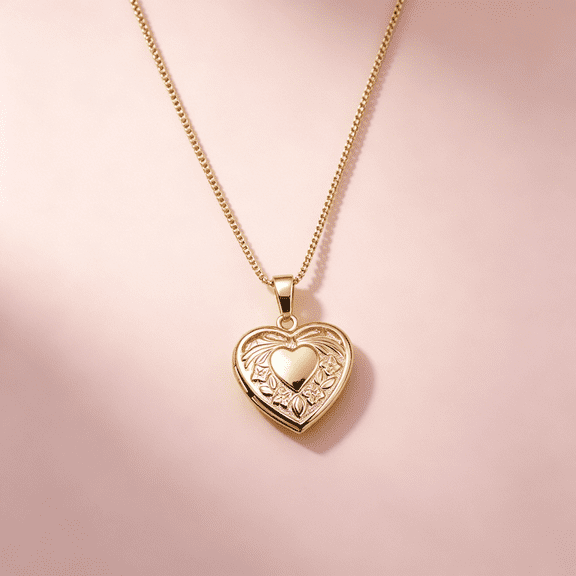 DESIGNICE Goldtone Heart Locket Pendant Necklace with Floral Engraving and Chain for Women Locket Necklace for Women