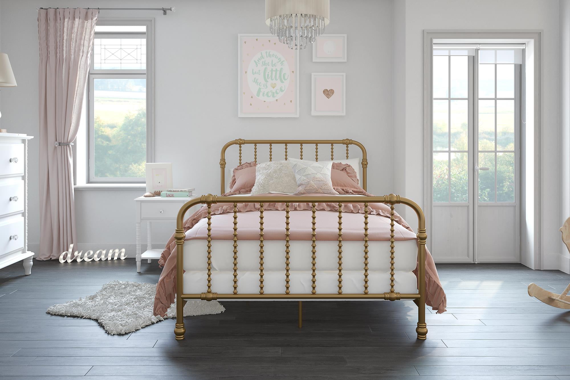 Max & Finn Wren Metal Bed with Spindle Headboard, Full, Gold