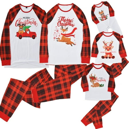 

Matching Family Pajamas Sets Christmas PJ s Santa Elk Deer Print Top and Buffalo Plaid Pants Bottom 2Pcs Sleepwear