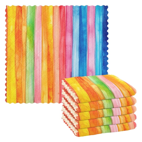 6 Pieces of Kitchen Towels 11x11Inch Kitchen Dish Cloths Kitchen Dish Towels Reuseable Cleaning Cloths Watercolor Stripe Pattern